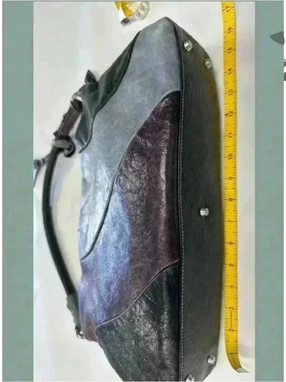 Arcadia Leather Hobo Bag Italy Colorblock Black Purple - Picture 8 of 10